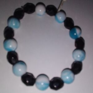 Blue & Black Beaded Stretch Bracelet - Women